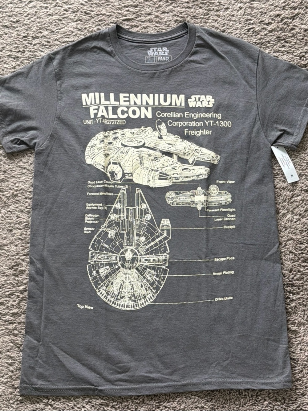 MAD Engine Star Wars Millennium Falcon Graphic Tee - Gray with Cream Print